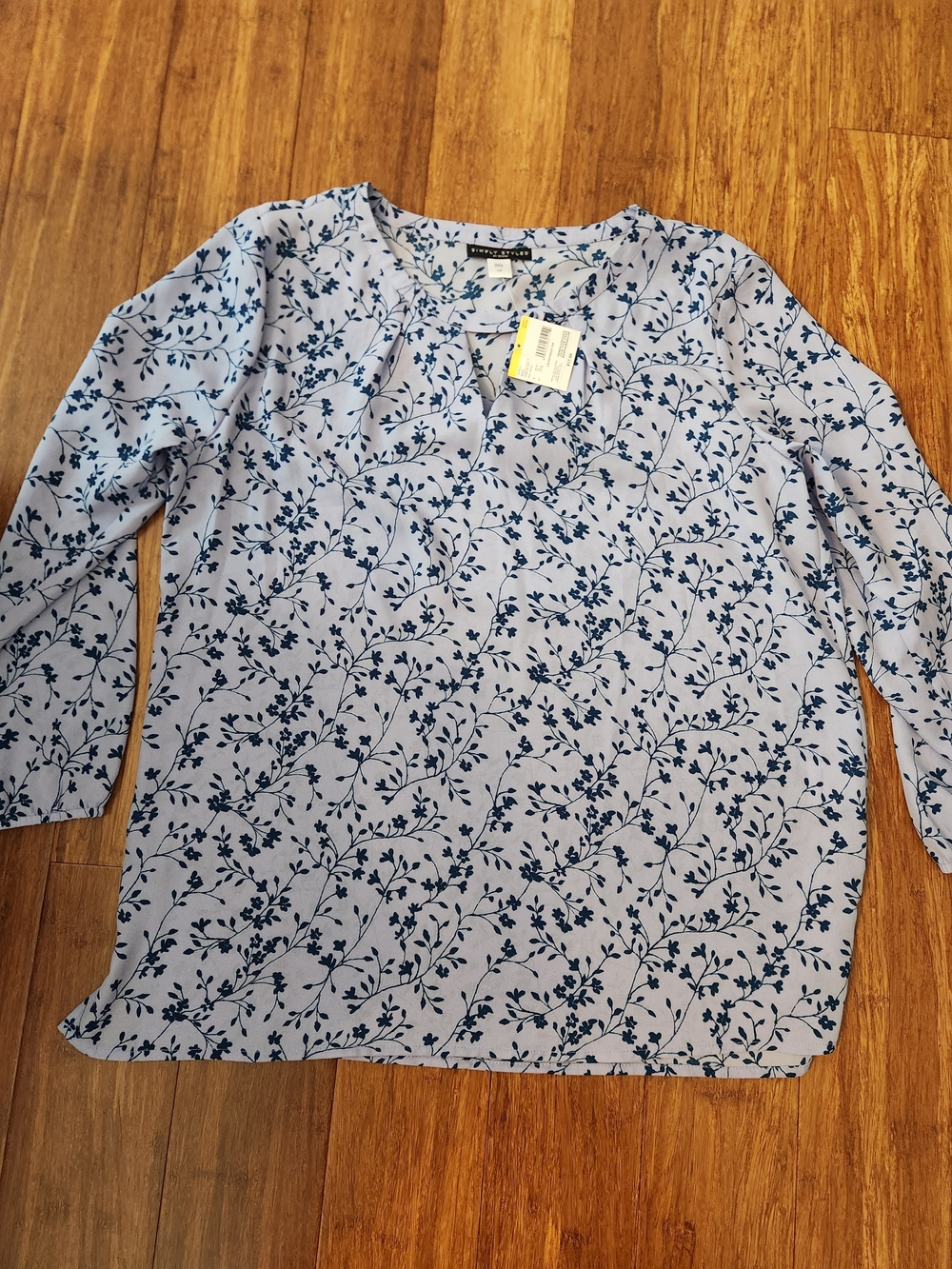 New Simply Styled Womens Light Blue/purple Floral 3/4 Sleeve Blouse Shirt, Large